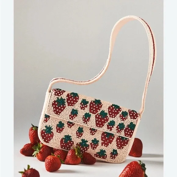 Anthropologie The Fiona Beaded Bag: Food & Drink Edition Strawberry Fields
